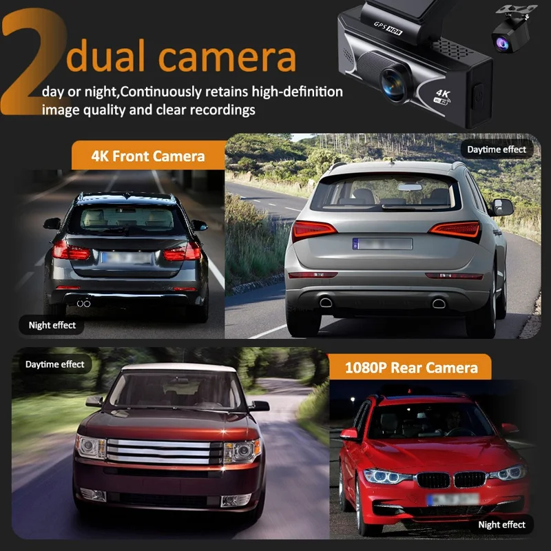 4K Dual Lens Dash Cam with ADAS 170° Wide Angle Car DVR with Night Vision and G-Sensor
