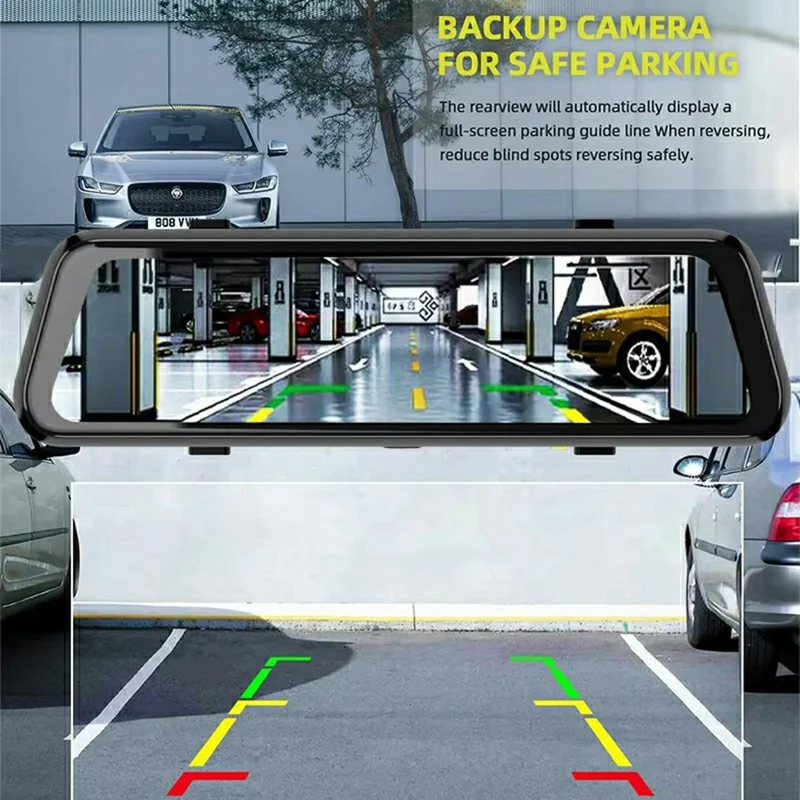 8402 Triple Display WiFi 1080P HD Reverse Camera 10 Inch Touchscreen Rearview Mirror Dash Cam