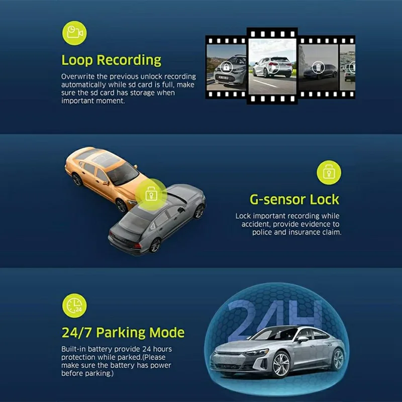 8402 Triple Display WiFi 1080P HD Reverse Camera 10 Inch Touchscreen Rearview Mirror Dash Cam