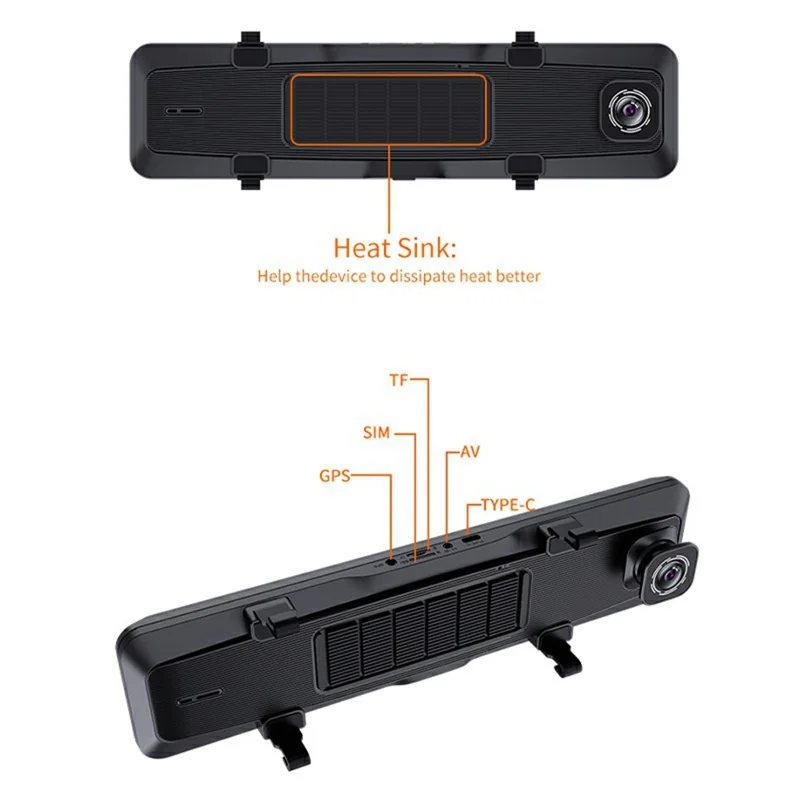 V7 12 Inch Touchscreen Car Dash Cam 4K Front and 1080P Rear Dual Camera ADAS+BSD Video Recorder