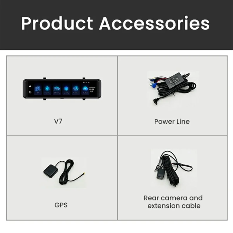 V7 12 Inch Touchscreen Car Dash Cam 4K Front and 1080P Rear Dual Camera ADAS+BSD Video Recorder