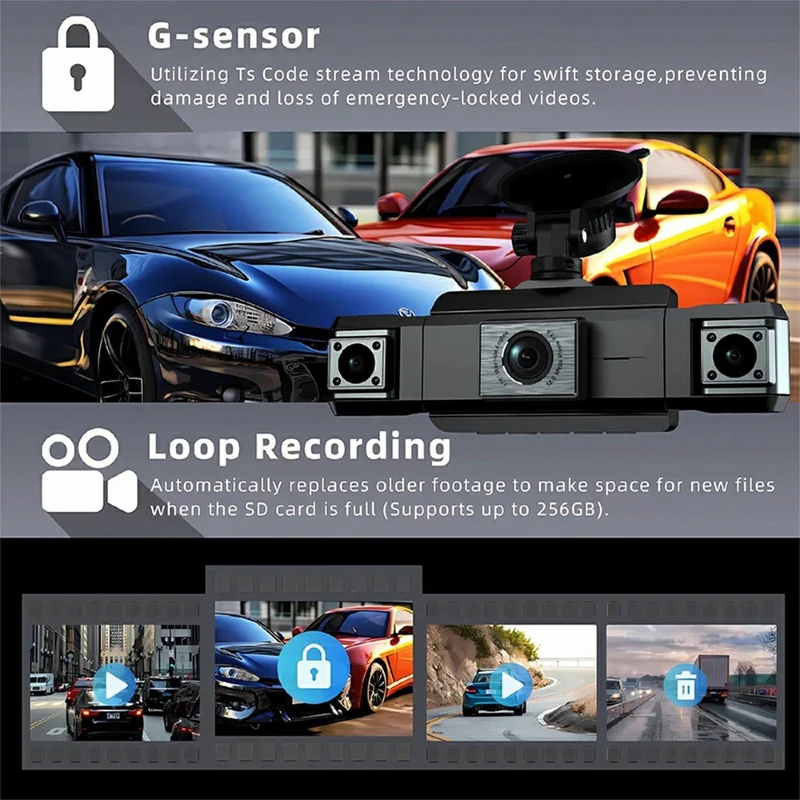 9728D 1080P WiFi Dash Cam HD 4 Channel Cameras with Night Vision Loop Recording