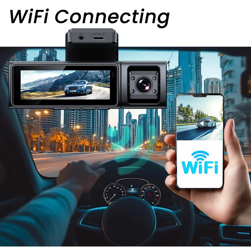 F9 3 Channels Dash Cam GPS 4K Front + 1080P Inside and Rear Night Vision Car Camera Support WiFi App Control