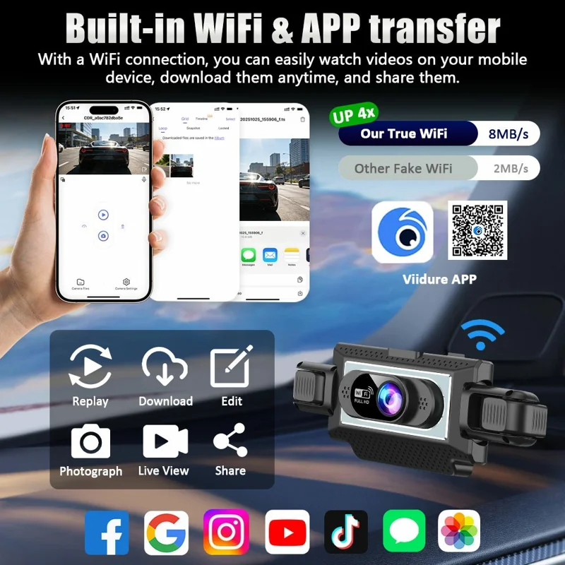 C313 1080P WiFi Dash Cam 4-Channel DVR Wireless Night Vision Parking Monitor Reverse Camera - Black