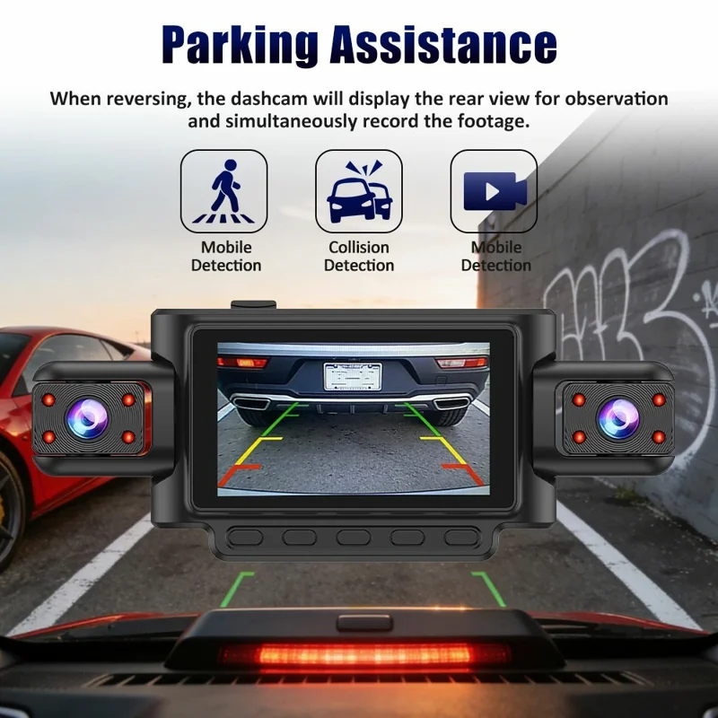 C313 1080P WiFi Dash Cam 4-Channel DVR Wireless Night Vision Parking Monitor Reverse Camera - Black