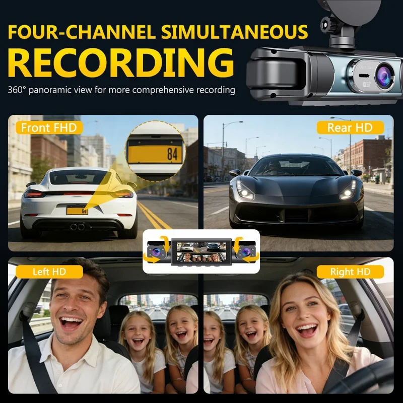 C315 4-Channel 1080P WiFi Dash Cam Parking Monitor G-sensor Loop Recording Night Vision Backup Camera - Black