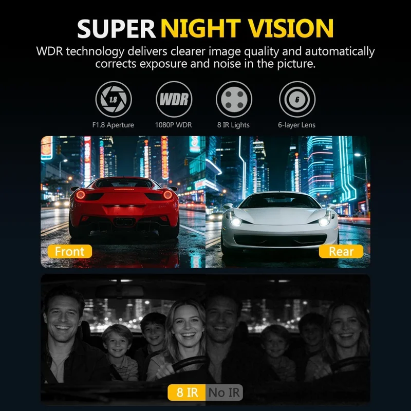 C315 4-Channel 1080P WiFi Dash Cam Parking Monitor G-sensor Loop Recording Night Vision Backup Camera - Black