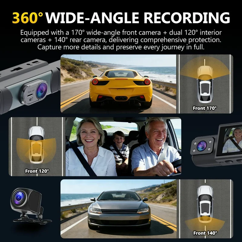 C315 4-Channel 1080P WiFi Dash Cam Parking Monitor G-sensor Loop Recording Night Vision Backup Camera - Black