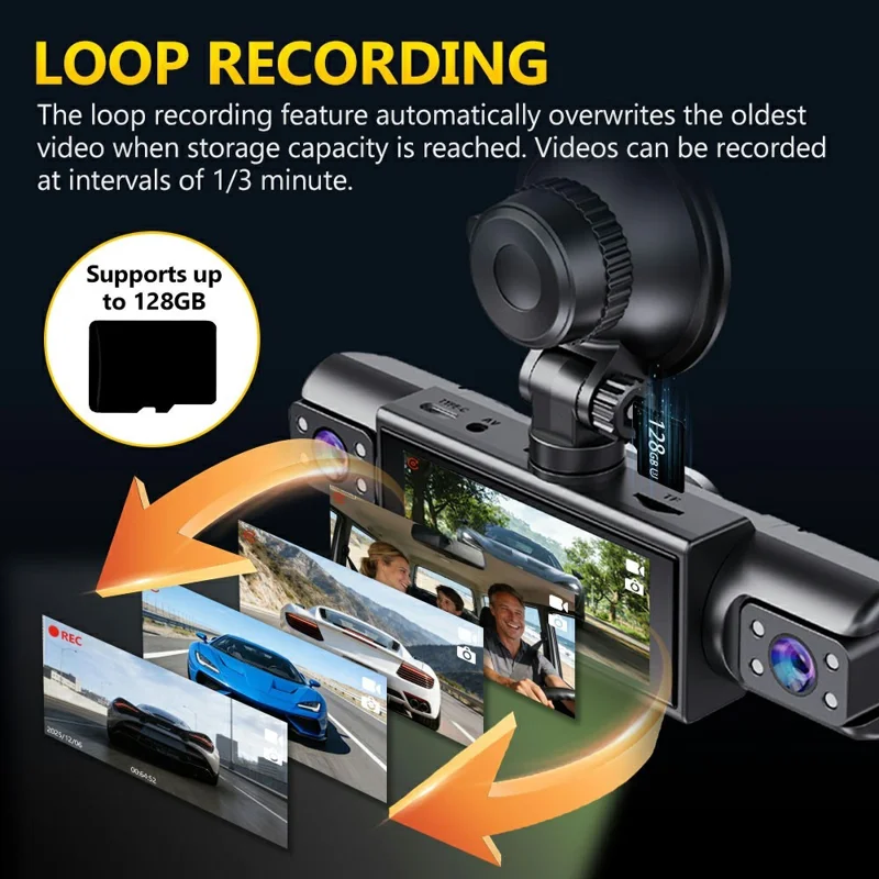 C315 4-Channel 1080P WiFi Dash Cam Parking Monitor G-sensor Loop Recording Night Vision Backup Camera - Black