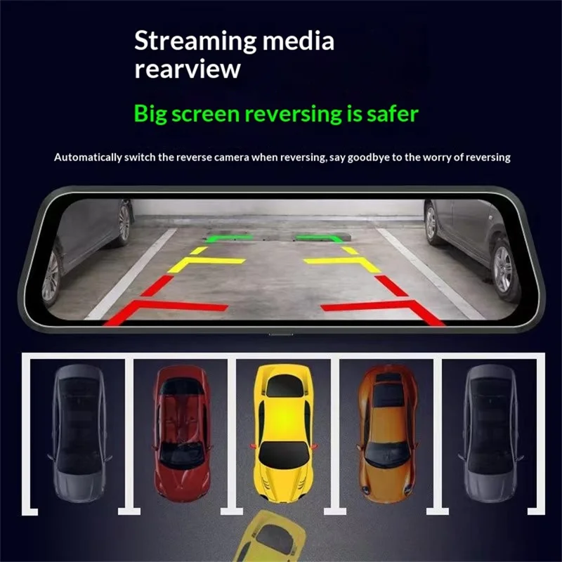 H111-TP HD Streaming Card Recorder Dash Cam 9.66 Inch IPS Touch Screen Dual Lens HD Night Vision Rearview Mirror DVR