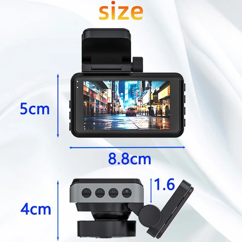 Видеорегистратор 4K спереди + 2K сзади, экран IPS 3,0 дюйма, циклическая запись, ночное видение, камера для записи вождения — черный