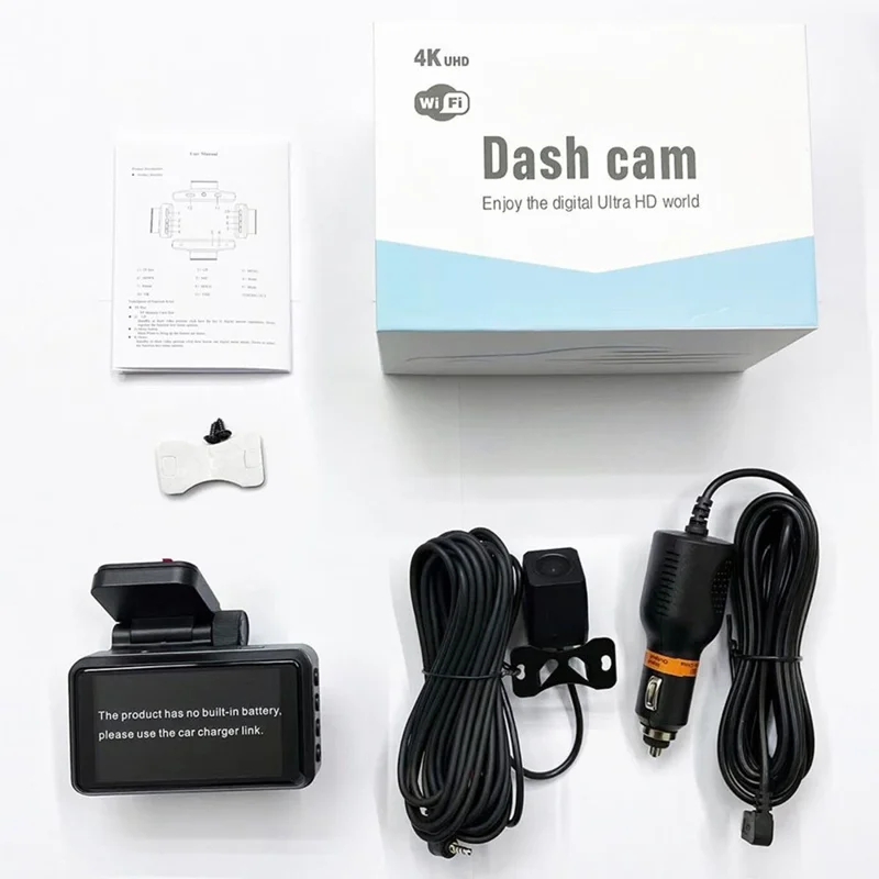 Видеорегистратор 4K спереди + 2K сзади, экран IPS 3,0 дюйма, циклическая запись, ночное видение, камера для записи вождения — черный