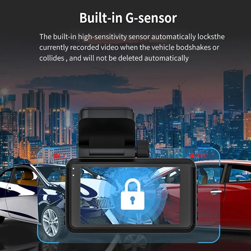 Видеорегистратор 4K спереди + 2K сзади, экран IPS 3,0 дюйма, циклическая запись, ночное видение, камера для записи вождения — черный