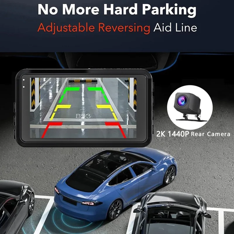 Видеорегистратор 4K спереди + 2K сзади, экран IPS 3,0 дюйма, циклическая запись, ночное видение, камера для записи вождения — черный