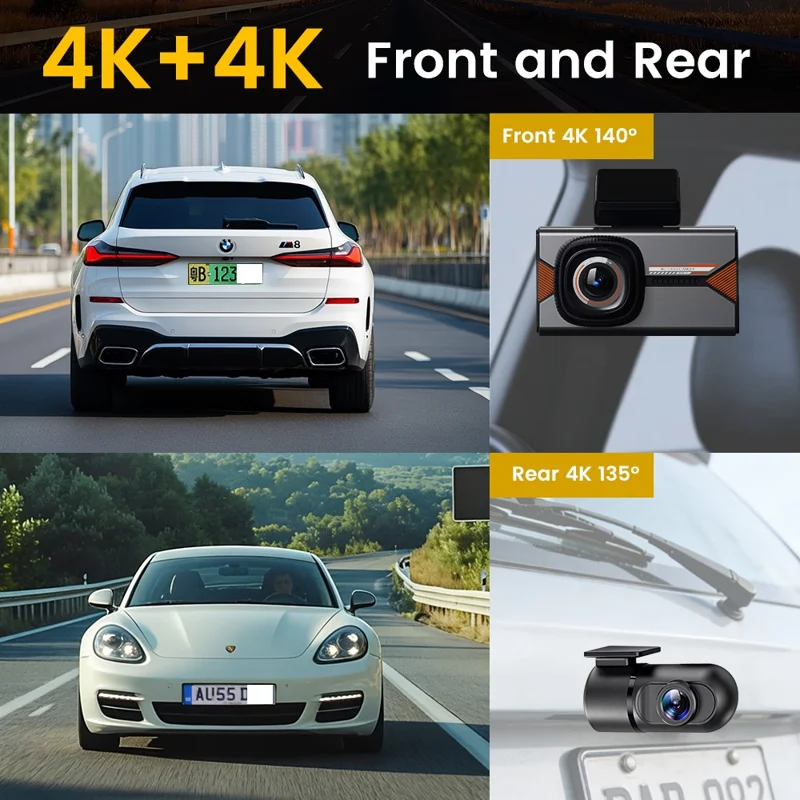 H006 Front 4K + Rear 4K Dash Camera 3 Inch IPS Screen WiFi GPS Car DVR Parking Monitor - Black+Silver