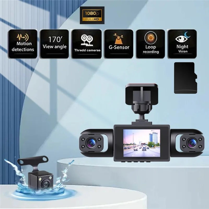 Y107 4 Lens Dash Cam 1080P HD Night Vision Car DVR Front Rear Left Right Recording - Black
