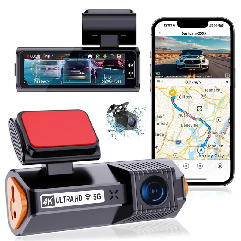 K19 4K Dash Cam ADAS Front Rear Dual Camera GPS 5G WiFi Night Vision Loop Recording Dash Camera Car DVR - Black