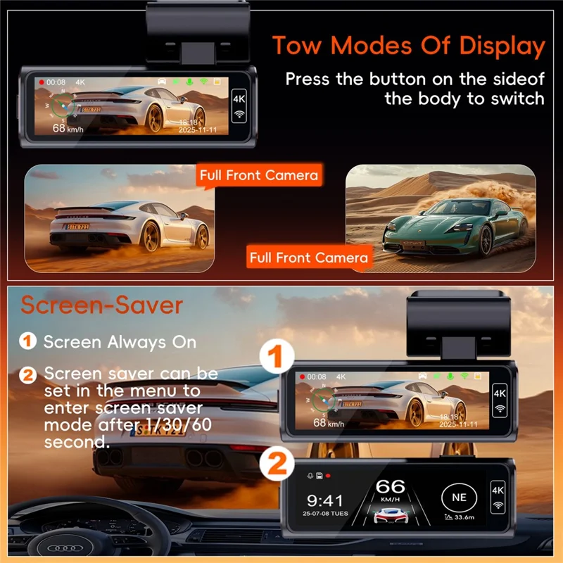 K19 4K Dash Cam ADAS Front Rear Dual Camera GPS 5G WiFi Night Vision Loop Recording Dash Camera Car DVR - Black
