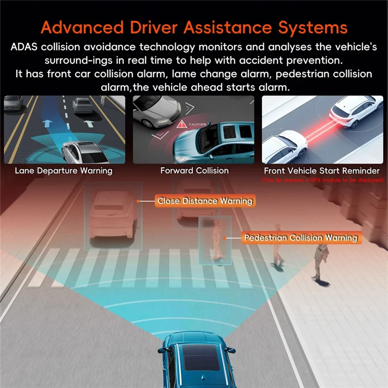 K19 4K Dash Cam ADAS Front Rear Dual Camera GPS 5G WiFi Night Vision Loop Recording Dash Camera Car DVR - Black