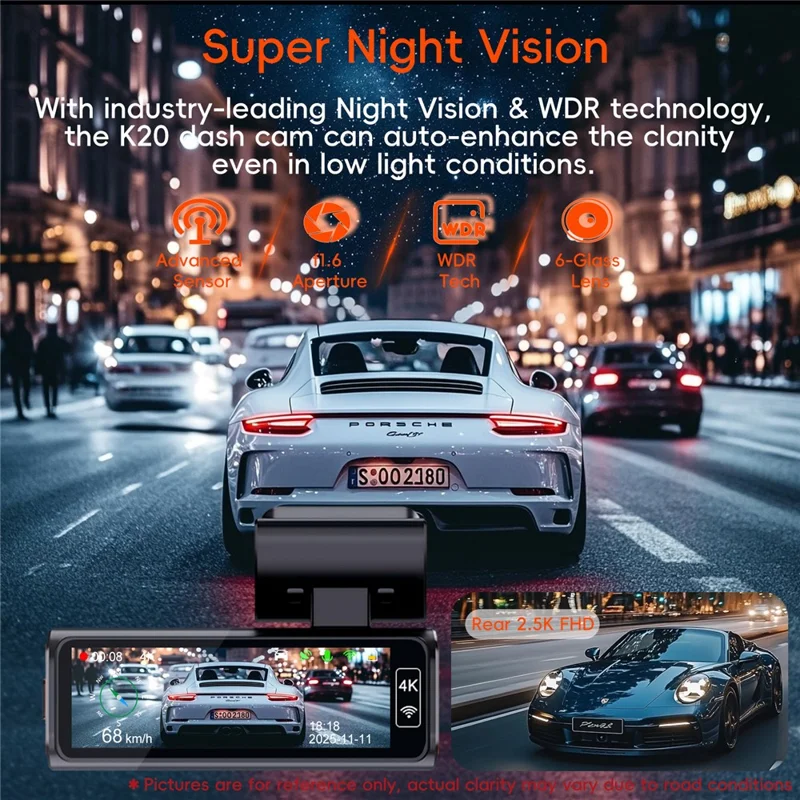 K19 4K Dash Cam ADAS Front Rear Dual Camera GPS 5G WiFi Night Vision Loop Recording Dash Camera Car DVR - Black