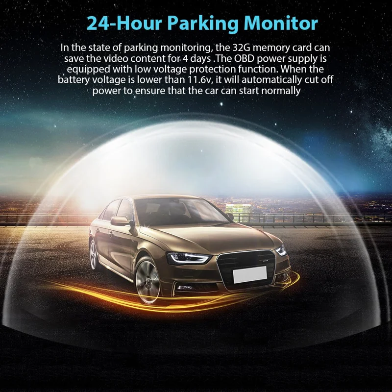 LF9 Pro 2K Dash Cam 1296P Car Camera 170 Degree Wide Angle Night Vision G-Sensor WiFi Car DVR - Black