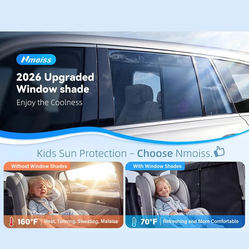 NMOISS Taille M Pare-soleil magnétique pour vitre latérale d'auto avec fermeture éclair, conception à ventouses, rideau de protection UV et d'intimité - Noir