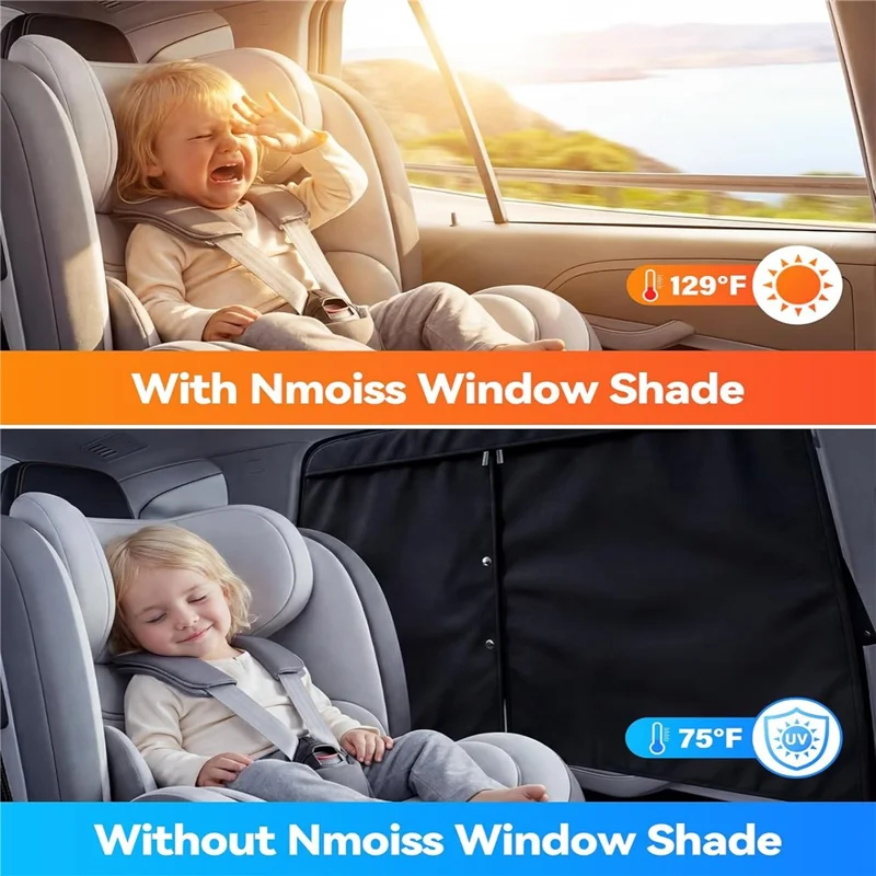 NMOISS Taille M Pare-soleil magnétique pour vitre latérale d'auto avec fermeture éclair, conception à ventouses, rideau de protection UV et d'intimité - Noir