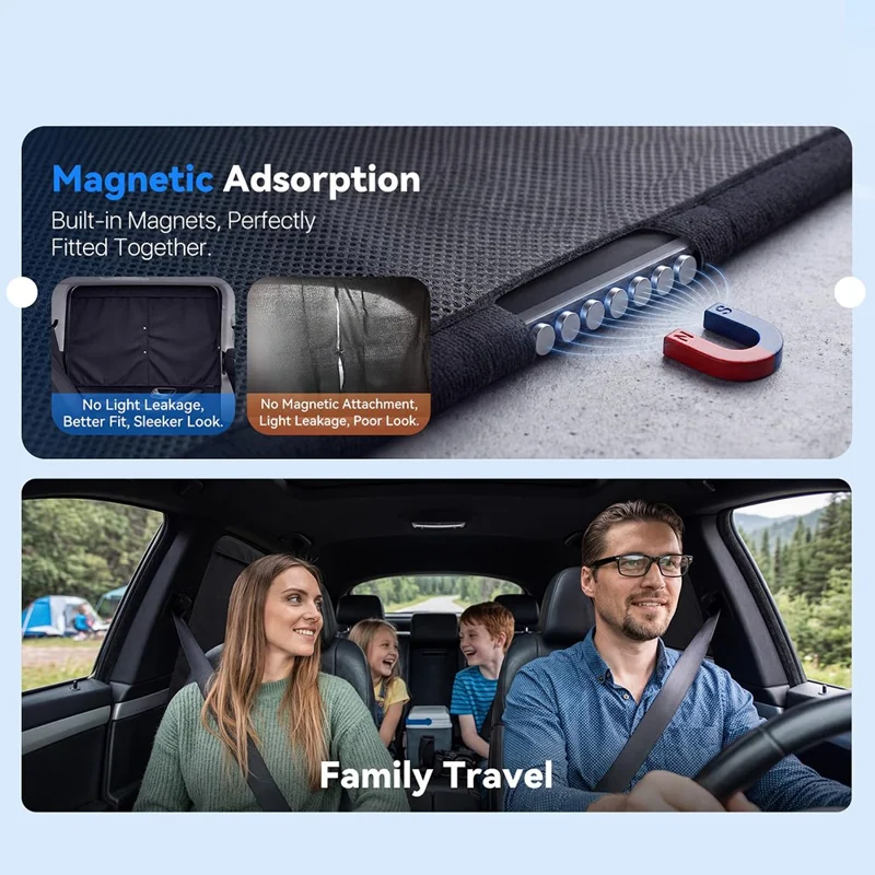 NMOISS Taille M Pare-soleil magnétique pour vitre latérale d'auto avec fermeture éclair, conception à ventouses, rideau de protection UV et d'intimité - Noir
