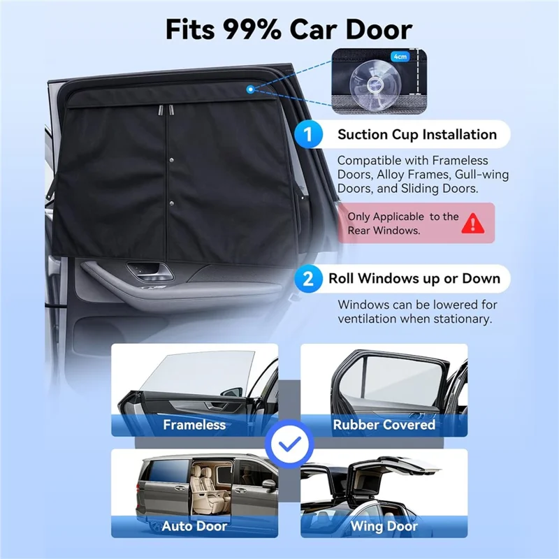 NMOISS Taille M Pare-soleil magnétique pour vitre latérale d'auto avec fermeture éclair, conception à ventouses, rideau de protection UV et d'intimité - Noir