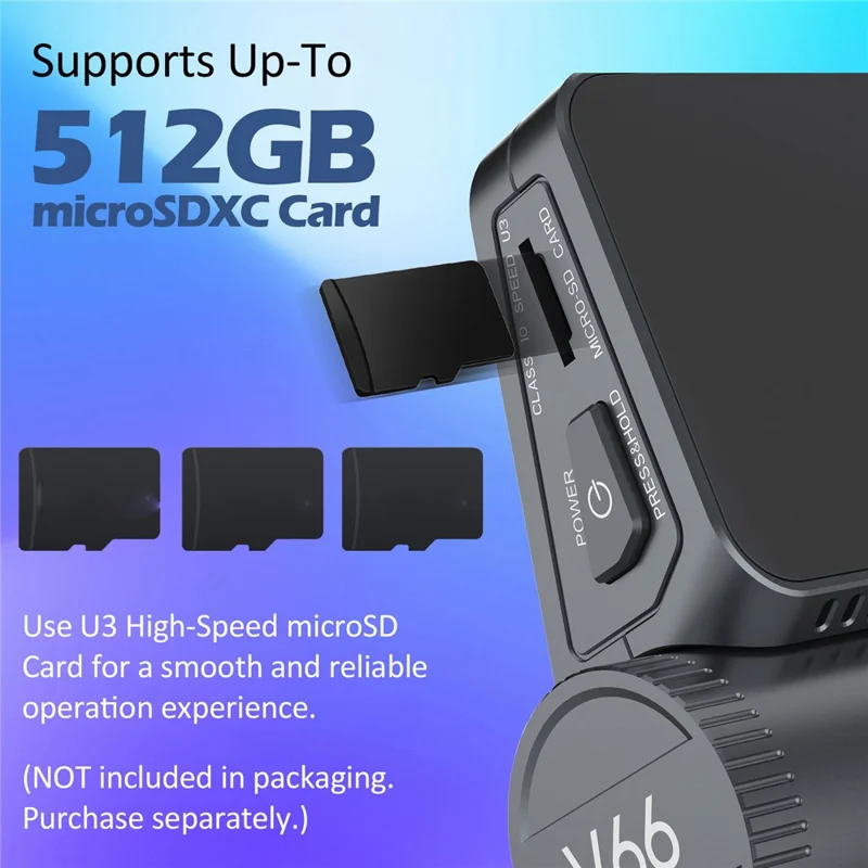 V66 Dash Cam 4K Touch Screen 3-Channel Front Cabin Rear Camera 5GHz WiFi GPS ADAS Night Vision Car DVR - Black