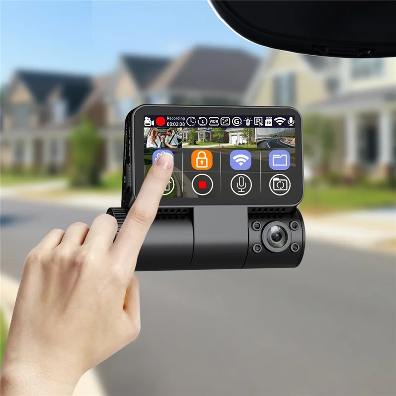 V66 Dash Cam 4K Touch Screen 3-Channel Front Cabin Rear Camera 5GHz WiFi GPS ADAS Night Vision Car DVR - Black