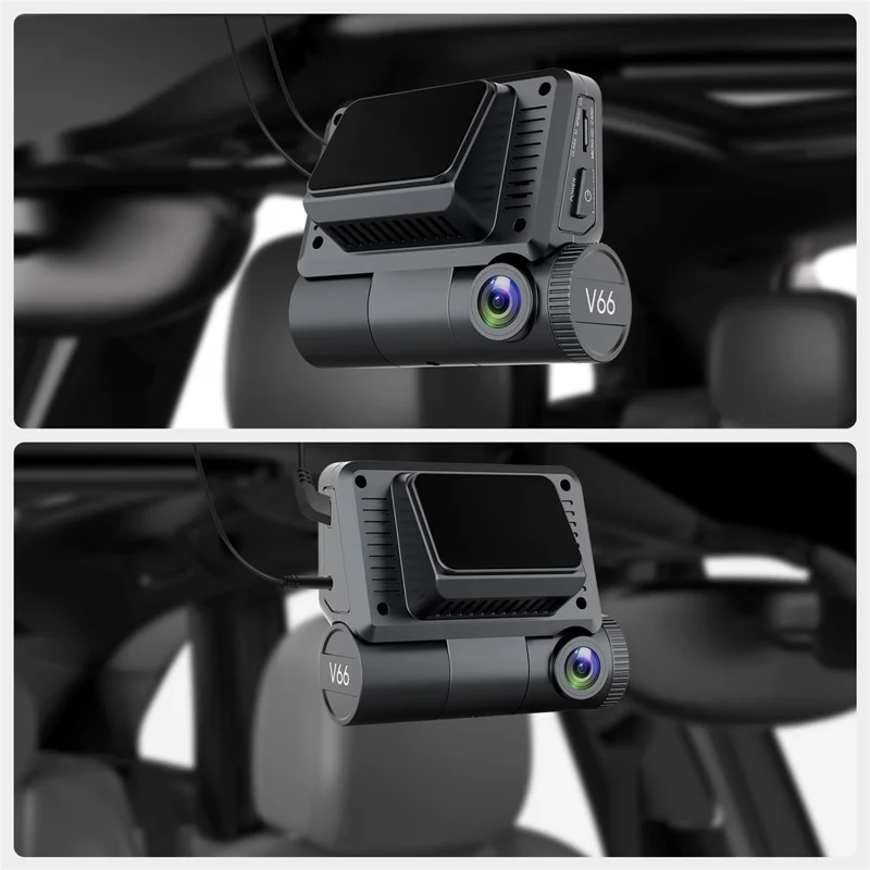 V66 Dash Cam 4K Touch Screen 3-Channel Front Cabin Rear Camera 5GHz WiFi GPS ADAS Night Vision Car DVR - Black