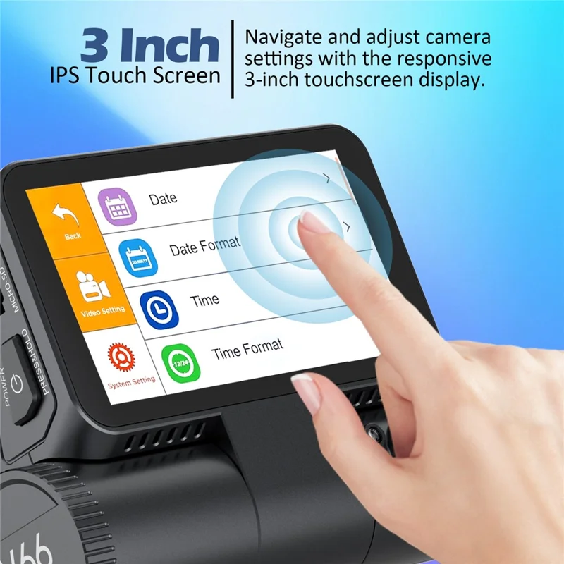 V66 Dash Cam 4K Touch Screen 3-Channel Front Cabin Rear Camera 5GHz WiFi GPS ADAS Night Vision Car DVR - Black