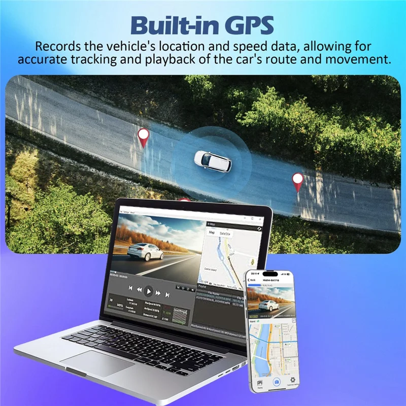 V66 Dash Cam 4K Touch Screen 3-Channel Front Cabin Rear Camera 5GHz WiFi GPS ADAS Night Vision Car DVR - Black