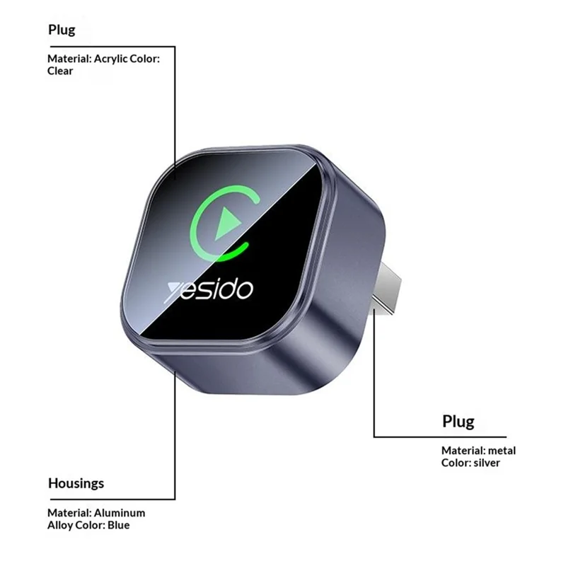 YESIDO KM31 Wireless CarPlay Android Auto 2 in 1 Mini Size OTA Updates Adapter - Black