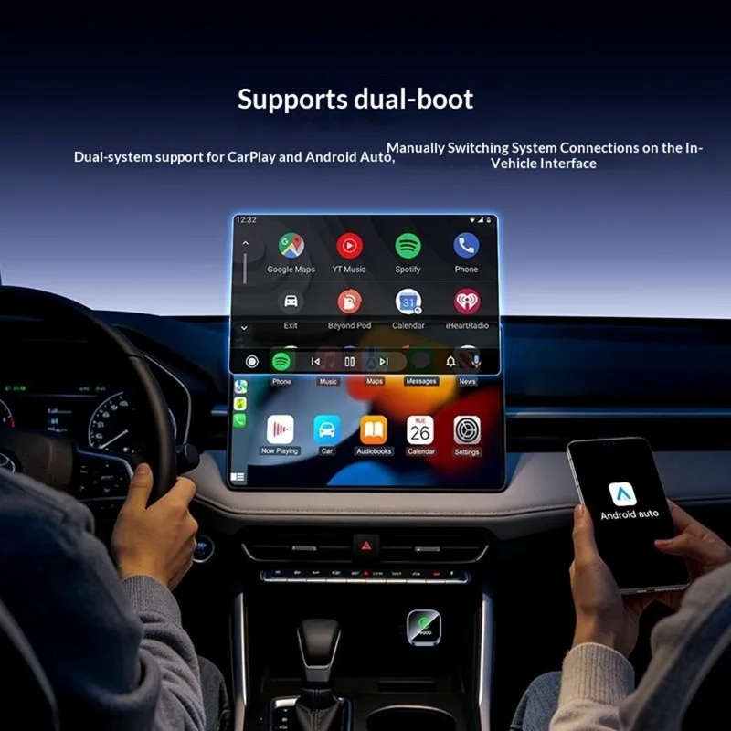 YESIDO KM31 Wireless CarPlay Android Auto 2 in 1 Mini Size OTA Updates Adapter - Black