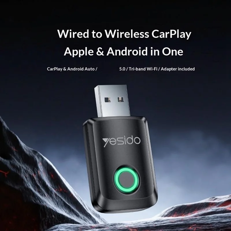 YESIDO KM32 Wireless CarPlay Adapter Dual Core Car Android Auto Adapter for Apple Android - Black