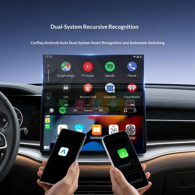 YESIDO KM32 Wireless CarPlay Adapter Dual Core Car Android Auto Adapter for Apple Android - Black
