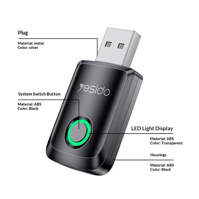 YESIDO KM32 Wireless CarPlay Adapter Dual Core Car Android Auto Adapter for Apple Android - Black