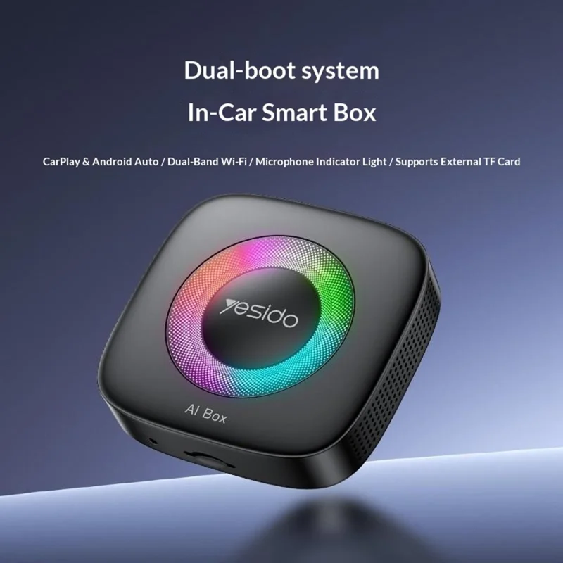 YESIDO KM33 Wireless CarPlay Android Auto AI Box 3 in 1 Dual Band WiFi Bluetooth-compatible 5.0 with RGB Light - Black