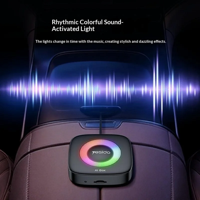 YESIDO KM33 Wireless CarPlay Android Auto AI Box 3 in 1 Dual Band WiFi Bluetooth-compatible 5.0 with RGB Light - Black