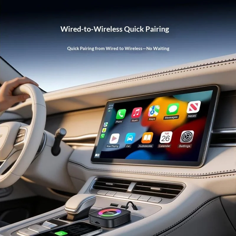 YESIDO KM33 Wireless CarPlay Android Auto AI Box 3 in 1 Dual Band WiFi Bluetooth-compatible 5.0 with RGB Light - Black