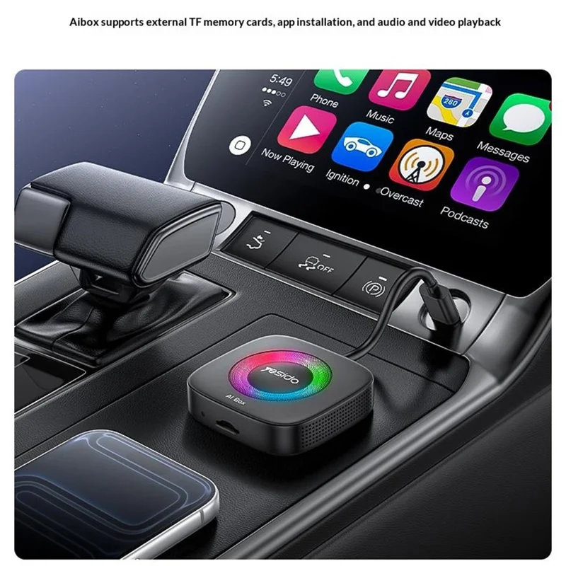 YESIDO KM33 Wireless CarPlay Android Auto AI Box 3 in 1 Dual Band WiFi Bluetooth-compatible 5.0 with RGB Light - Black