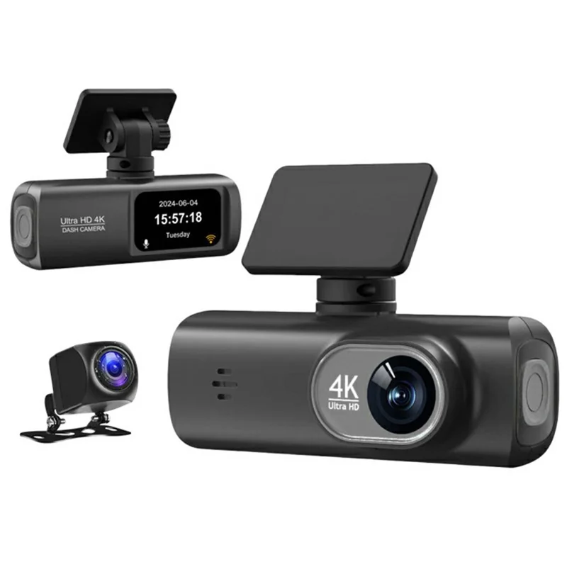 D19 MAX 4K Front + 1080P Rear Dual Lens Dash Camera Wide Angle Night Vision WiFi GPS Car Recorder - Black