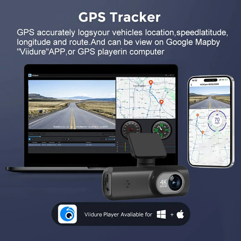 D19 MAX 4K Front + 1080P Rear Dual Lens Dash Camera Wide Angle Night Vision WiFi GPS Car Recorder - Black