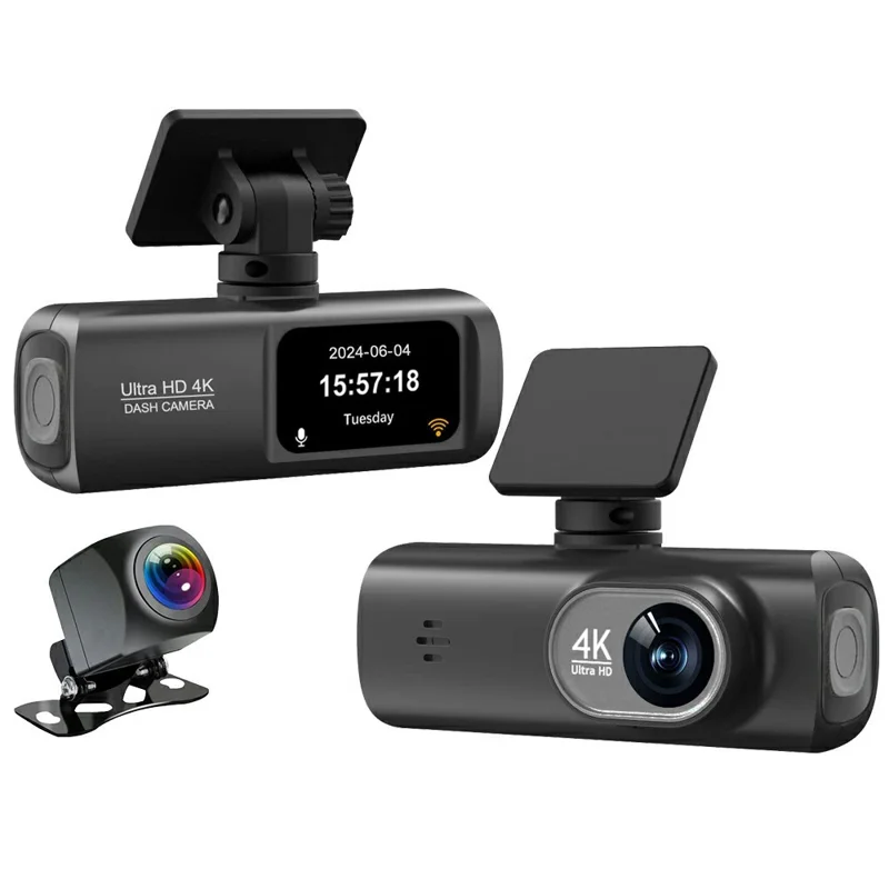 D191 MAX 4K Front + 1080P Rear Dual Lens Dash Camera Wide Angle Night Vision WiFi Car Recorder - Black