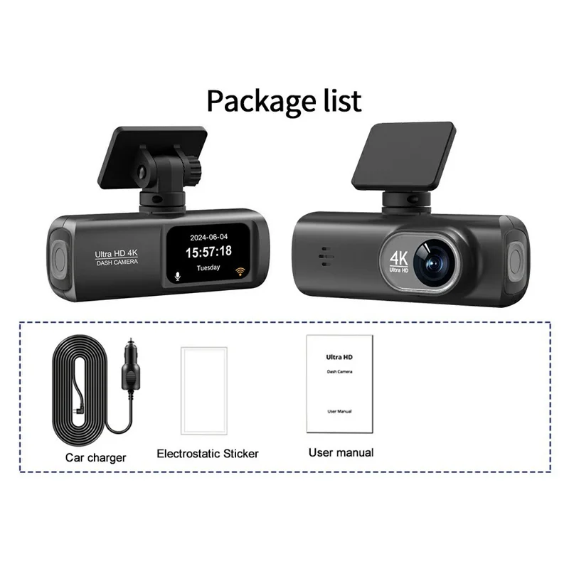 D192 MAX Front Lens 4K Ultra HD Dash Cam Wide Angle Night Vision WiFi Car Recorder - Black