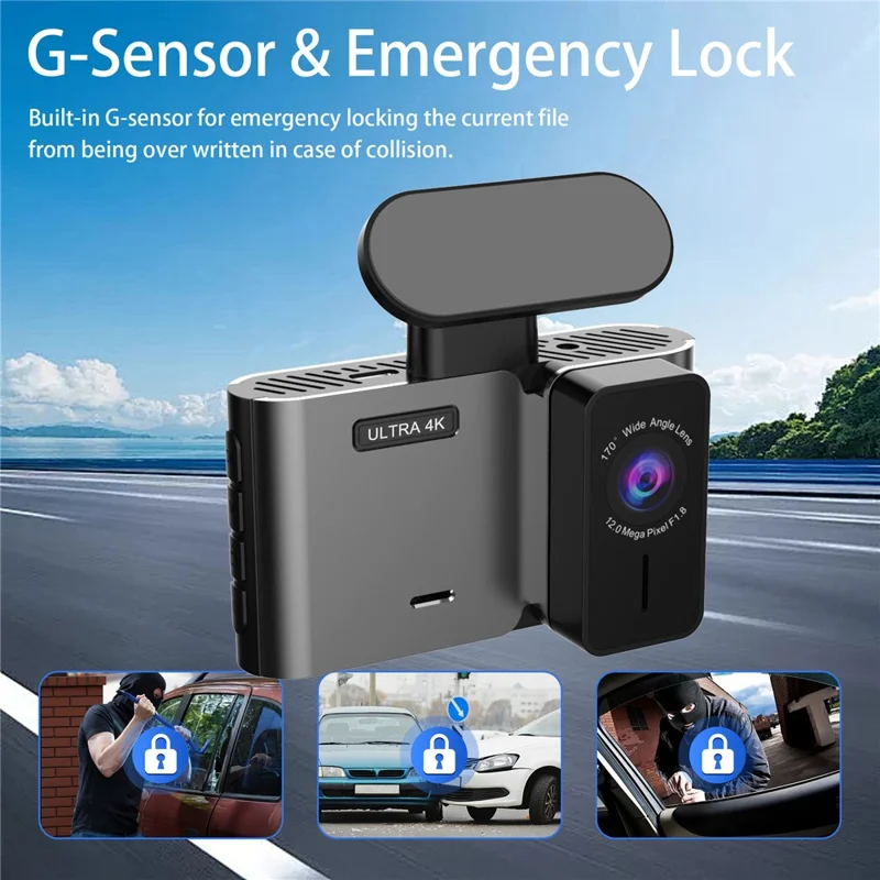 A29 4K UHD Front Lens Car Dash Cam 170 Degree Wide Angle WiFi G-Sensor Loop Recording, Car Charger Powered - Black