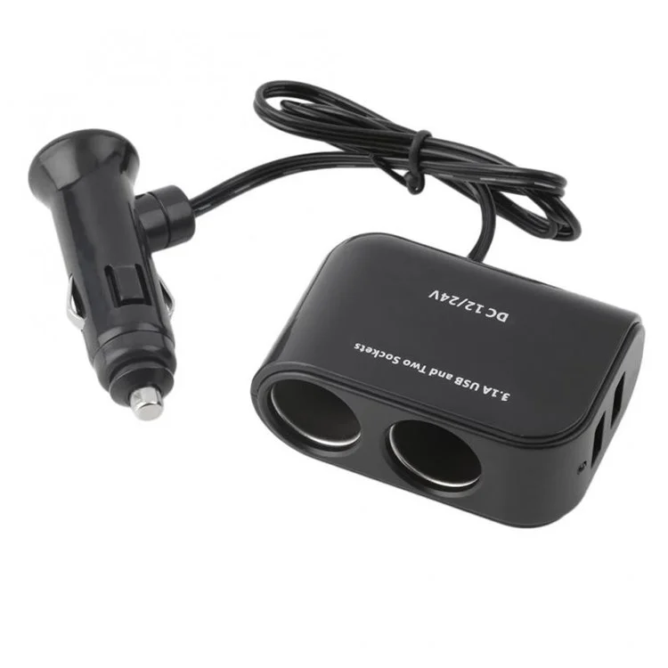 WF-102 Adaptador de Isqueiro da Fonte de Alimentação PDA 12V/24V 2 Soquetes Splitter de Isqueiro Com 2 Portas USB Para Carro