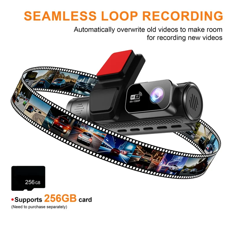 M40-3 3-kanaligt Dashcam med inbyggd GPS 4K fram + 1080P inre + 1080P bak 24H-inspelning Wi-Fi 3,16 tum IPS-skärm, matas via ACC - Svart
